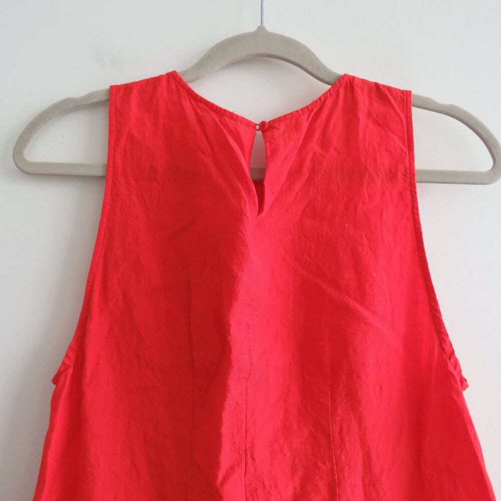 APUNTOB Red Oversized Gauzy Lagenlook Sleeveless Linen Blend Midi Pocket Dress - Picture 11 of 15
